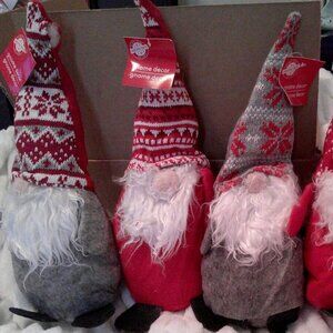 COPY - Lot of 4 CHRISTMAS HOUSE RED/WHITE GNOME WITH WINTER NORDIC PRINT 14"